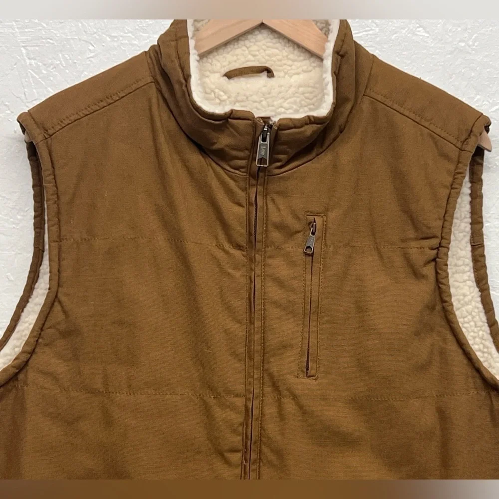 LEE - Men's Zip-Up Sherpa Lined Duck Canvas Workwear Vest - Brown - L